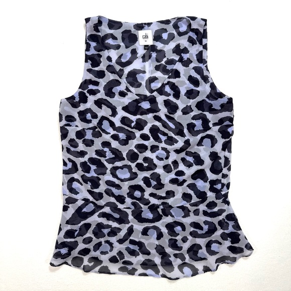 Cabi Women's Feline Animal Print Peplum Sleeveless Blouse Size XS Shirt Top Base - Picture 3 of 7